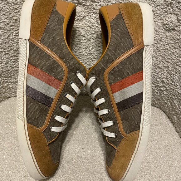 Mens Authentic GUCCI Suede and Canvas Monogram Sneakers - Size 8 - Picture 7 of 15
